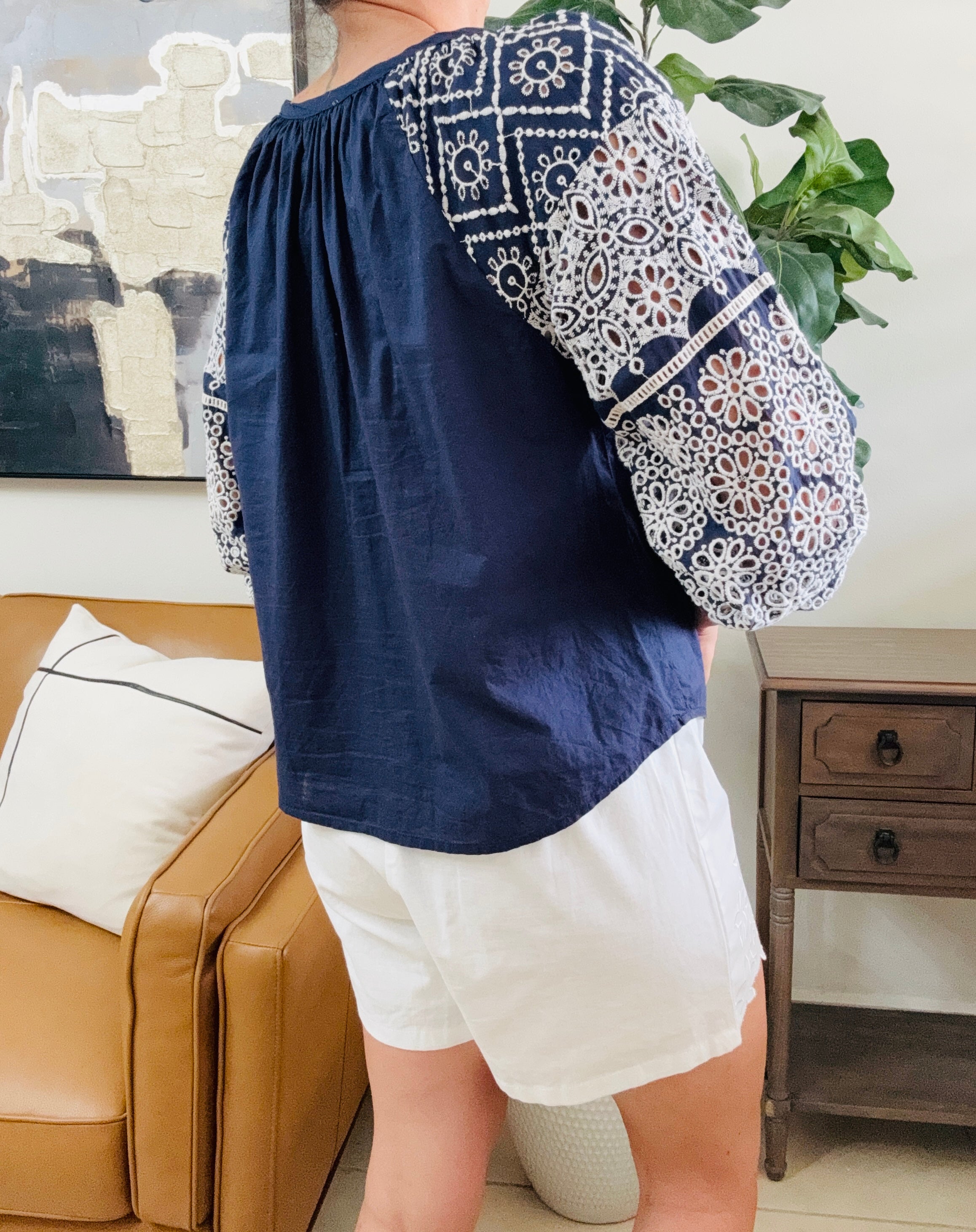 Boho Embroidered Sleeve Blouse (Size M)
