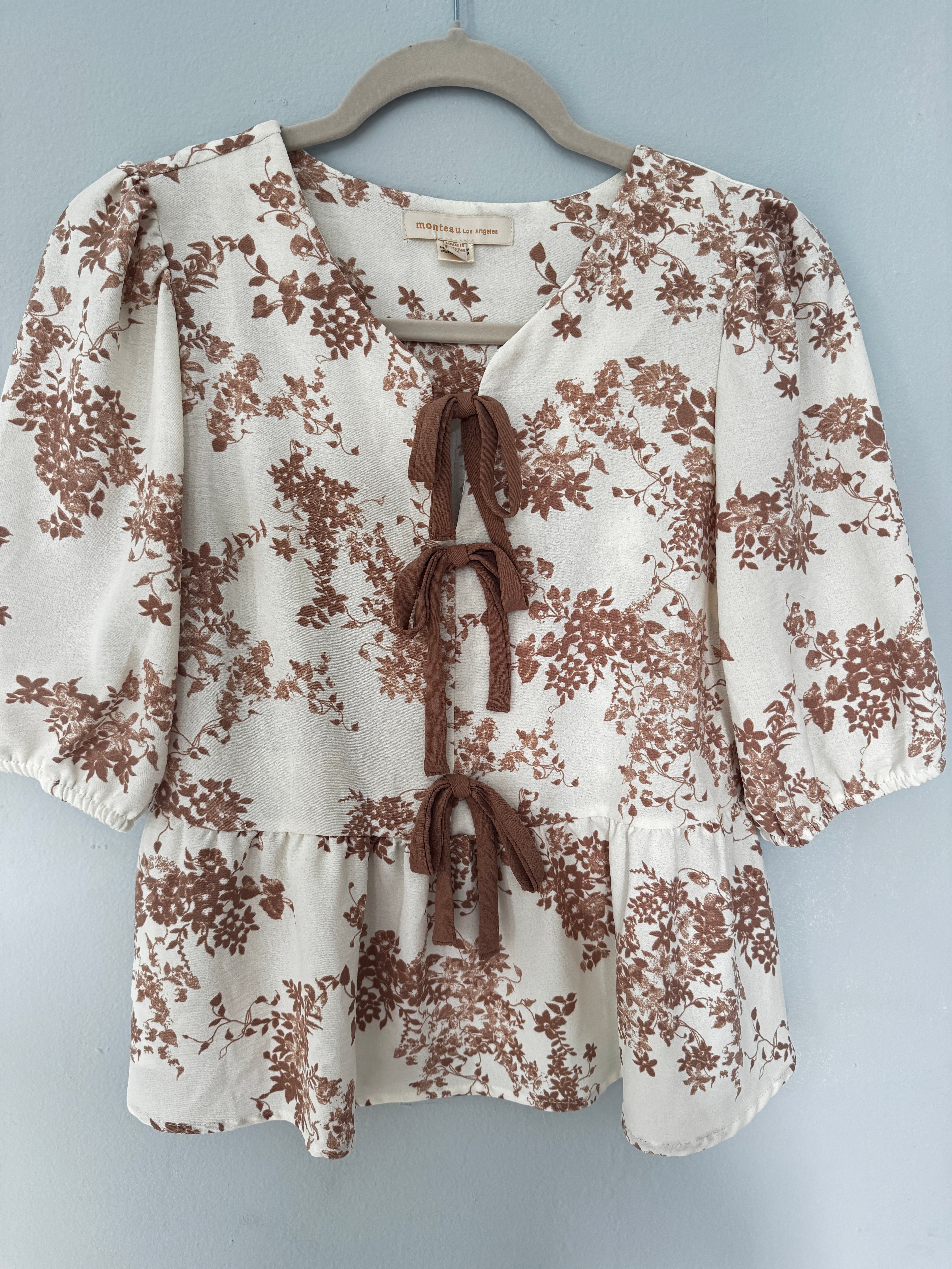 Peplum Floral Front Tie Blouse (Size M)