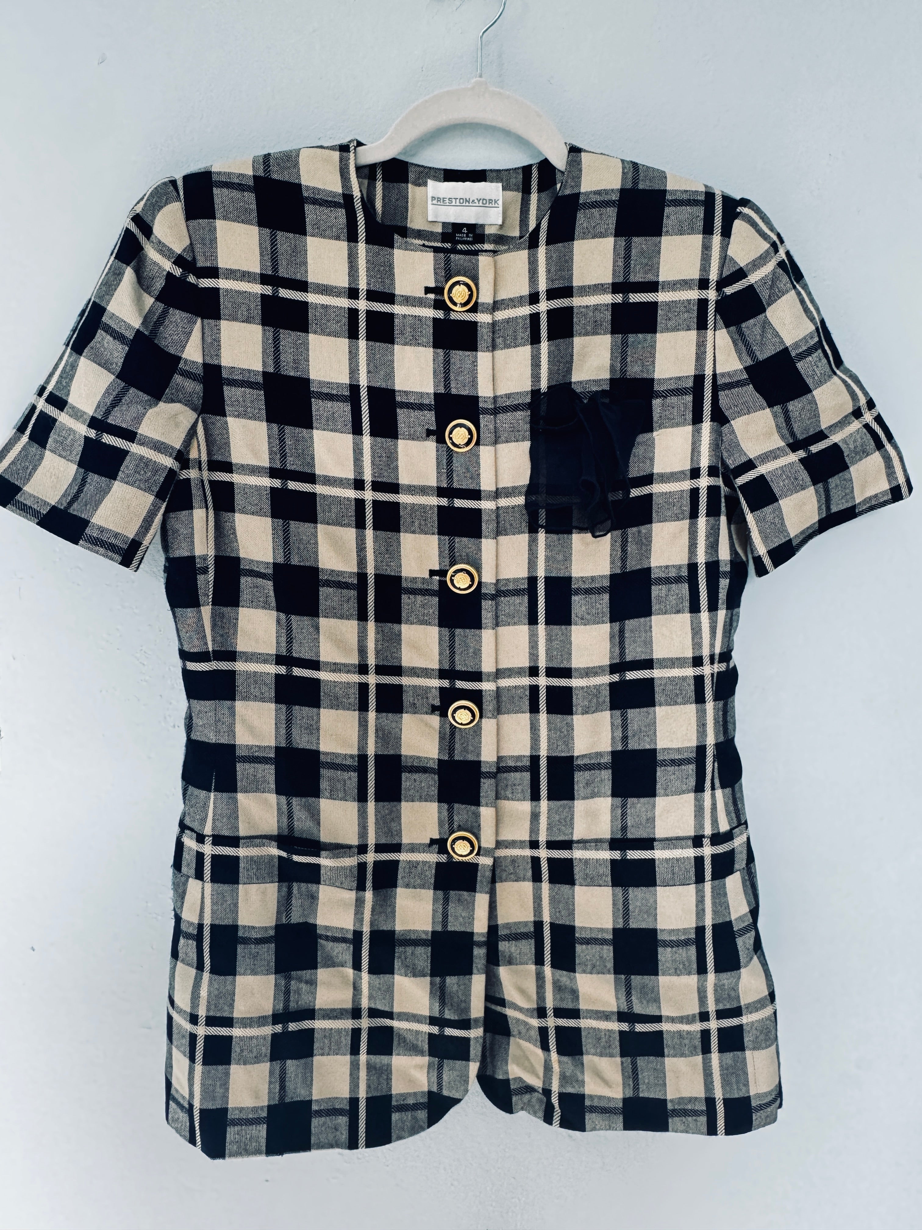 Plaid 90's Vintage Long Blazer (Size S)