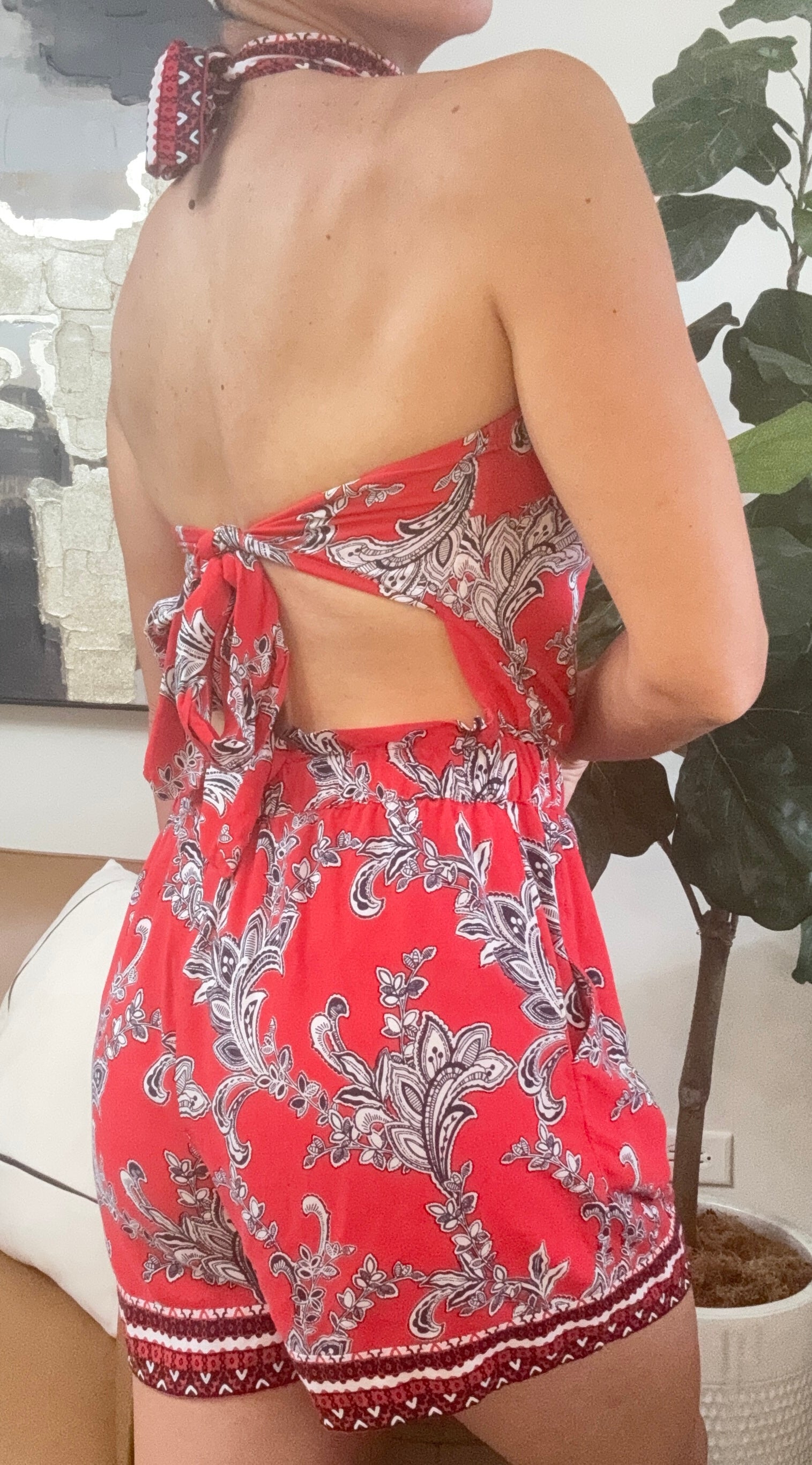 Halter Tie Back Short Romper (Size M)