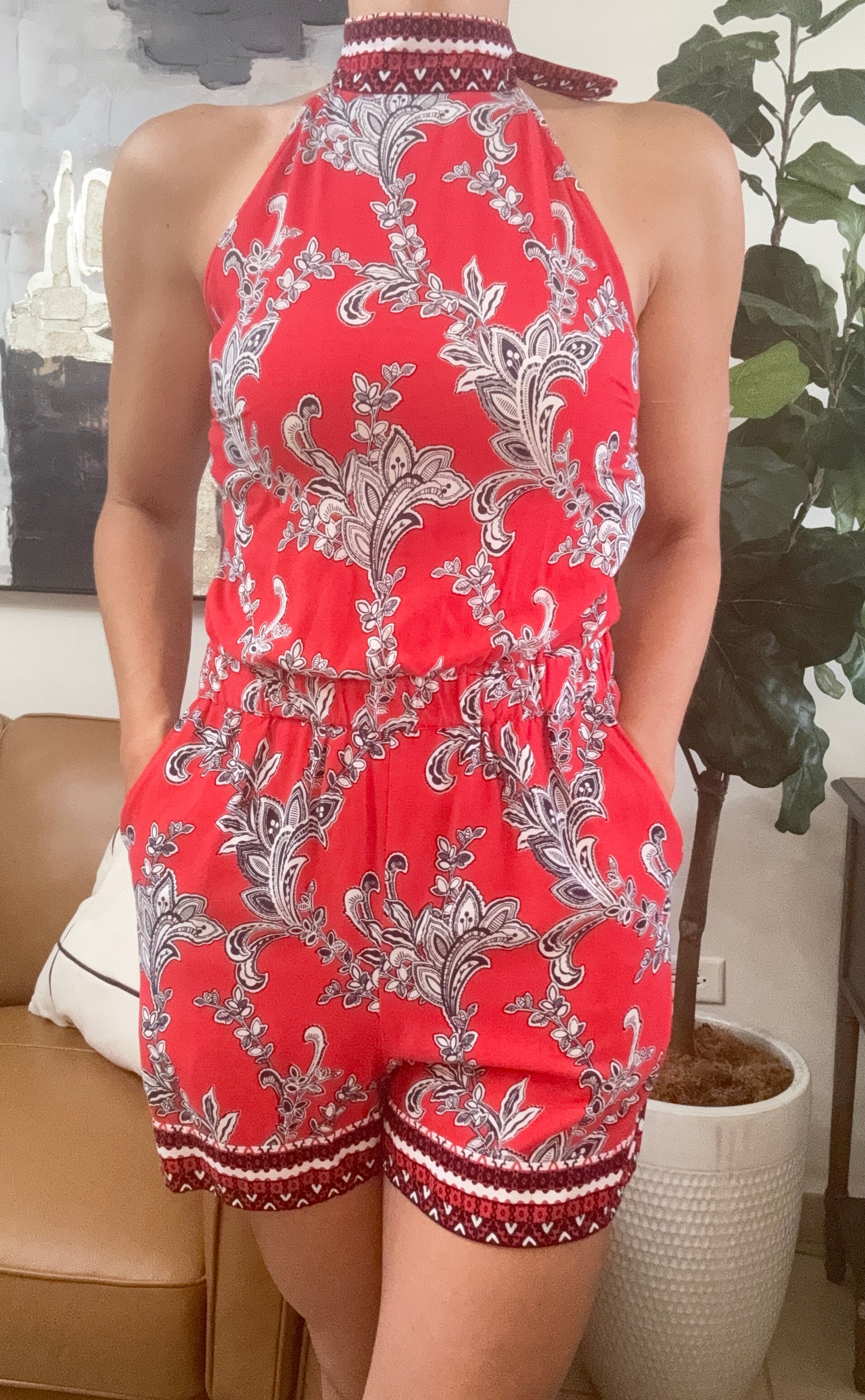 Halter Tie Back Short Romper (Size M)