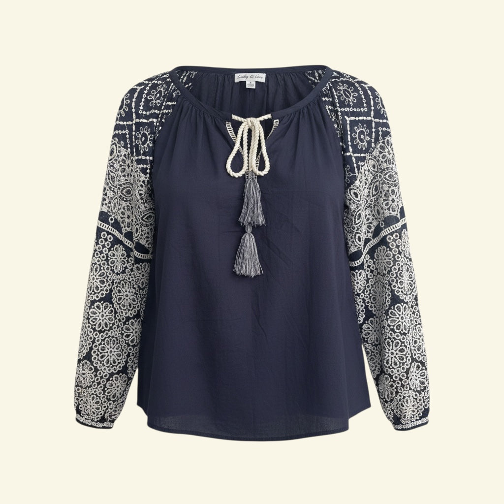 Boho Embroidered Sleeve Blouse (Size M)