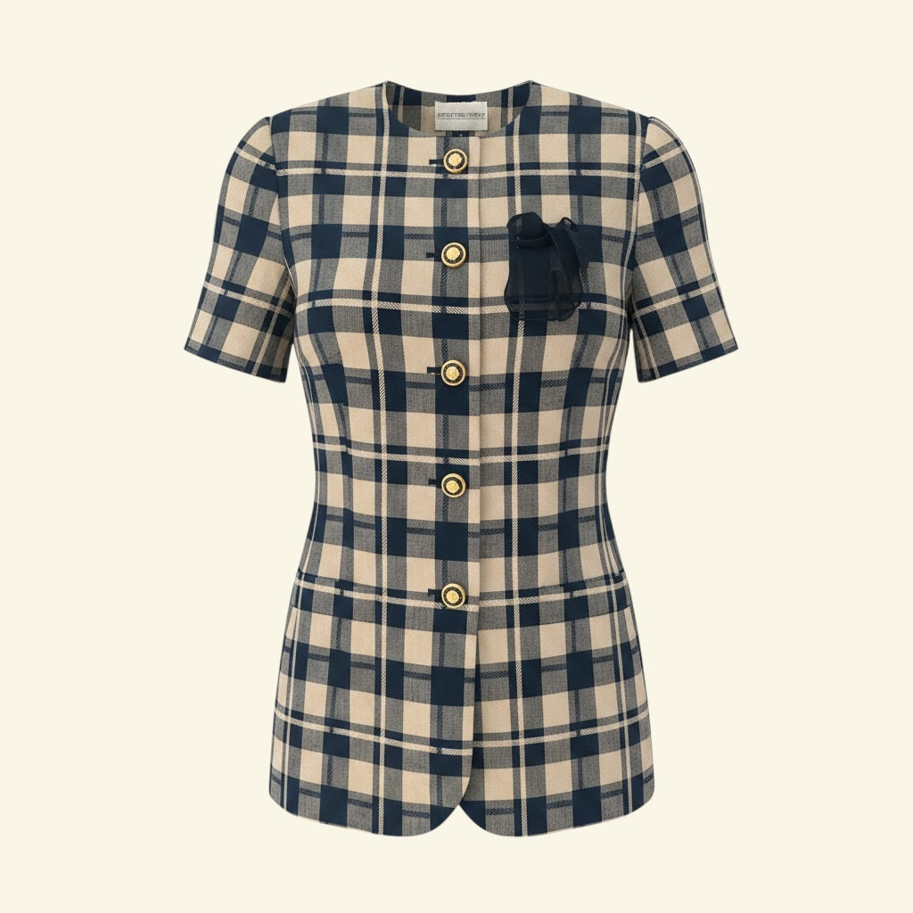 Plaid 90's Vintage Long Blazer (Size S)